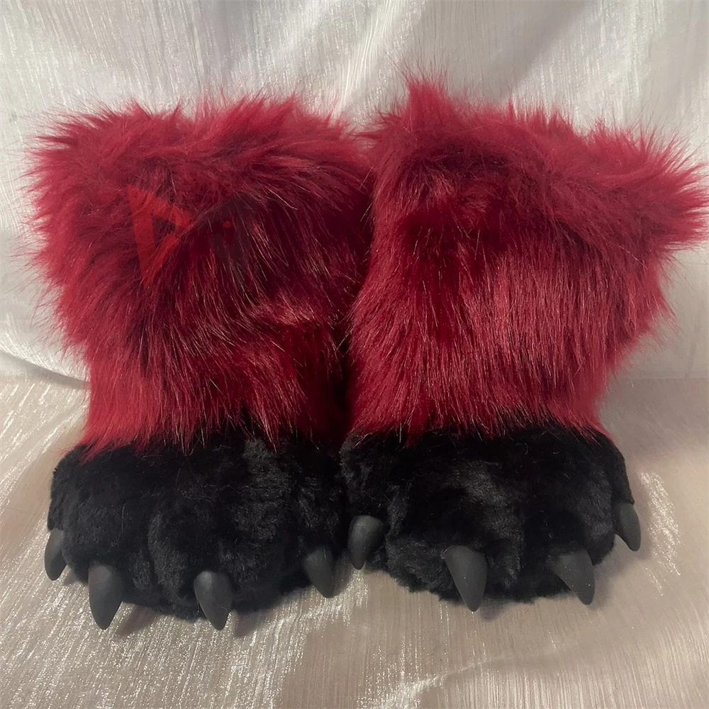 New Fursuit Cat Pawl Furry Fandom Gloves Shoes Foot Cover Blood Red  Black Color Beast Cosplay Costume Accessories Custom Made