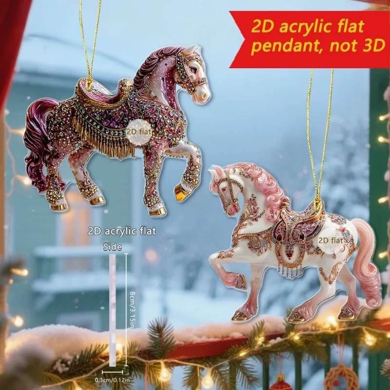 

Acrylic Horse Keychain & Hanging Decor - Golden/Ebony Cartoon Style, Car Backpack Home Festival Gift Ornament