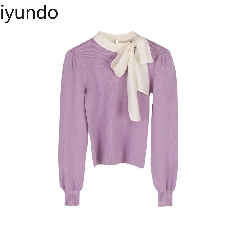 フレンチハーフネックニットトップス、ボウ付き - 韓国風スイートフローラルセーター、レディースシックカジュアルウェア、エレガントな長袖ブラウス