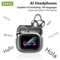 HTC NE32 AI Translator Wireless Earphones OWS Ear Clip Earbuds Bluetooth 6.0 LCD Touch Screen Noise Reduction Sports Headphones