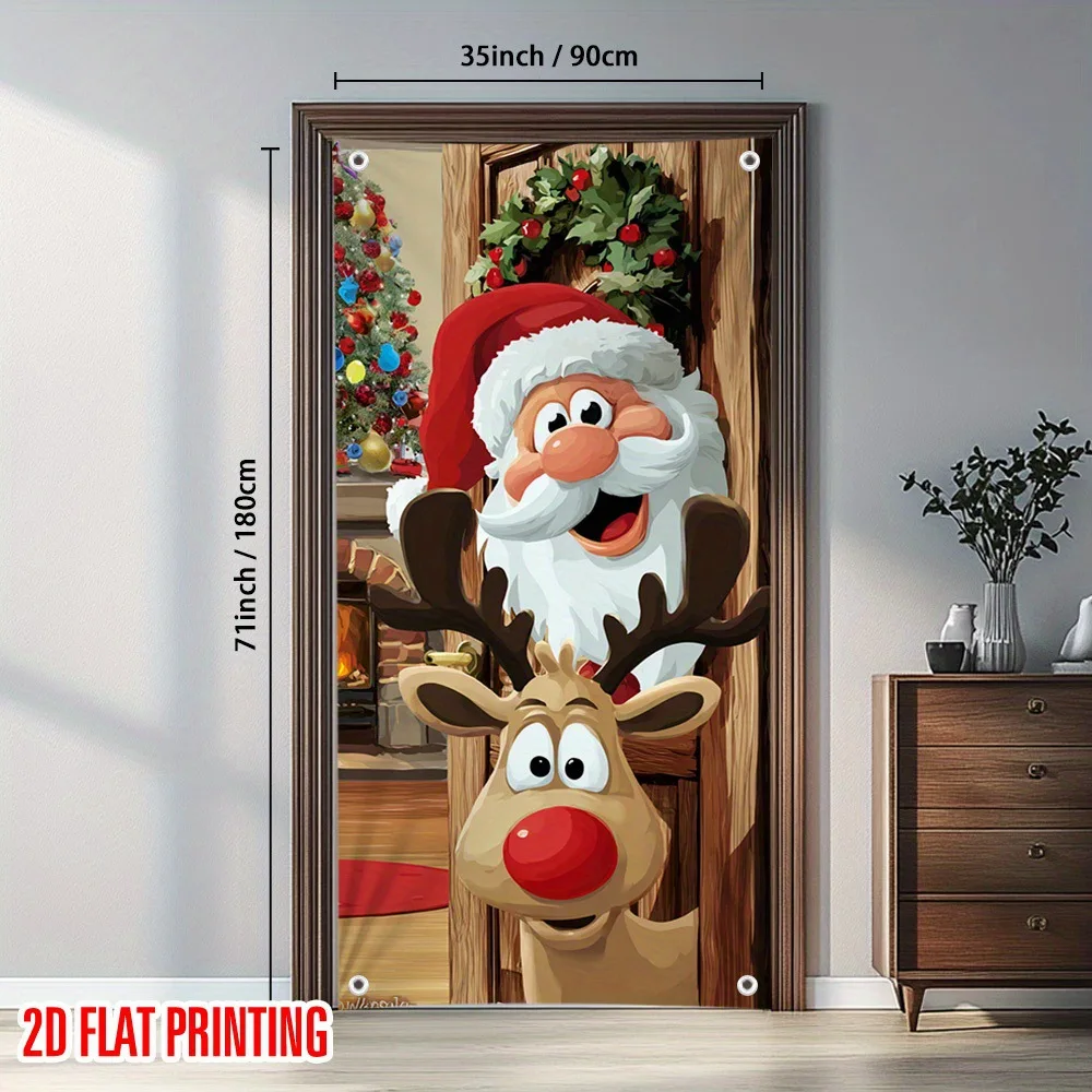 قطعة واحدة من لافتة عيد الميلاد تتميز بسانتا كلوز ورنة، مناسبة لتزيين مدخل المنزل #5