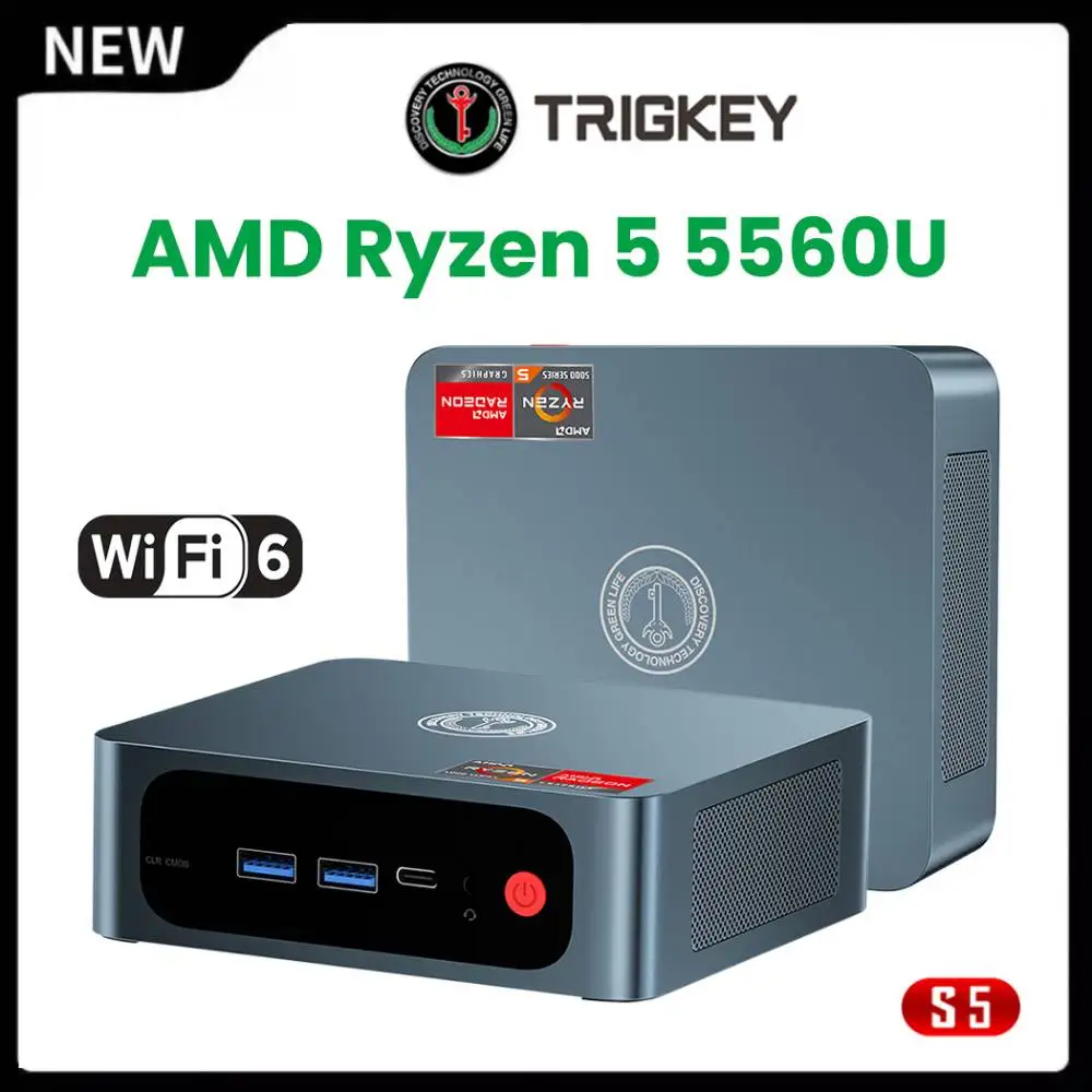 

TRIGKEY S5 Mini PC AMD Ryzen 5 5560U DDR4 16GB SSD 500GB WiFi6 HD Type-C Dual Screen Display 1000M Desktop Gaming Computer