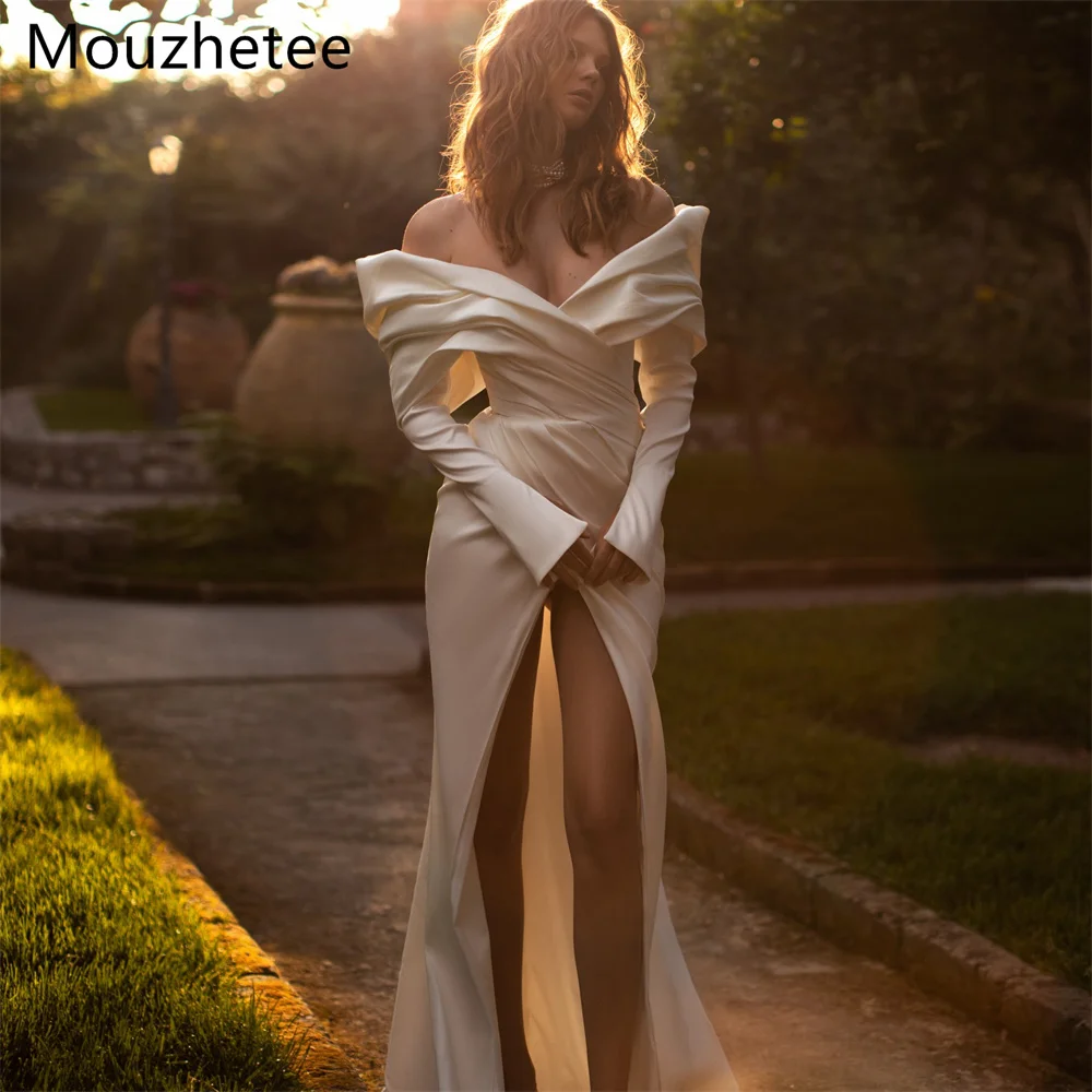 

Mouzhetee Mermaid Elegant Off The Shoulder Wedding Dresses Long Sleeve Side Split Brides Gown Custom Made 2025