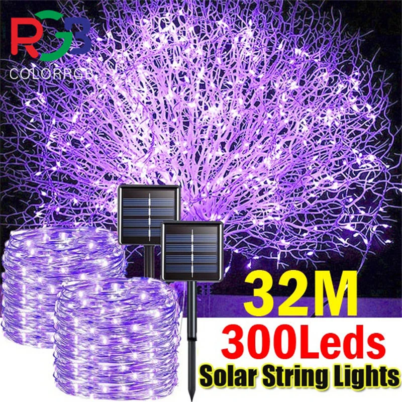 Outdoor LED Solar Fairy String Lights Waterproof Garden Decoration Garland 8Modes Copper Wire Light For Street Patio Christmas