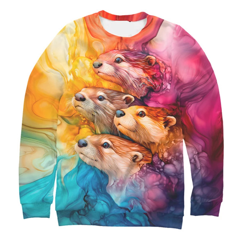 Colorful Sweatshirt For Men Clothing Paint Graffiti Otter 3D Print Pullover Coat Hip Hop Personality Women Fashion Trend Hoodie