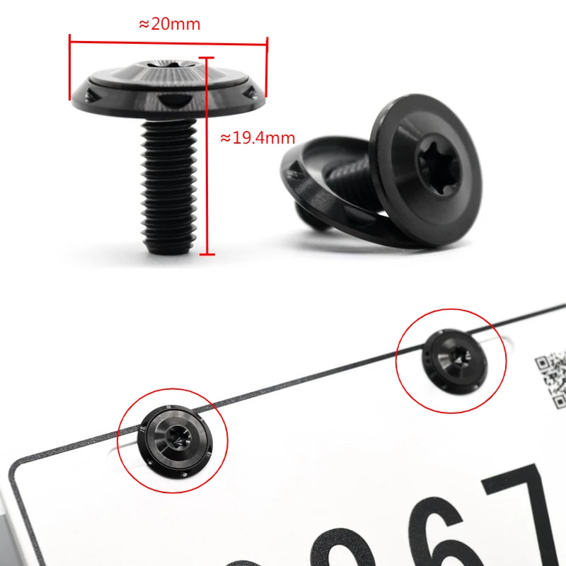 2pcs TC4/GR5 Titanium M6 License Plate Screws, Six-Lobe Torx Head Bolts with Washers, for Car Motorcycle EV Modification