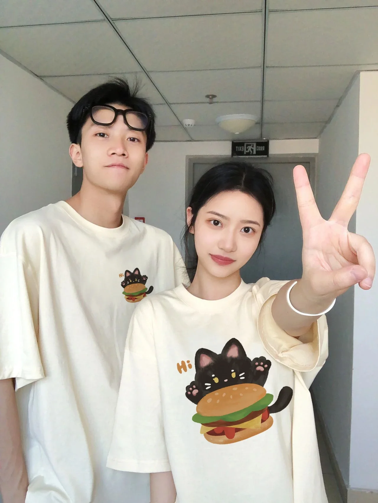 couple clothing tops hamburger cat oversized t shirt y2k top graphic t shirts women clothes harajuku cotton 한국인 후기 많은 옷