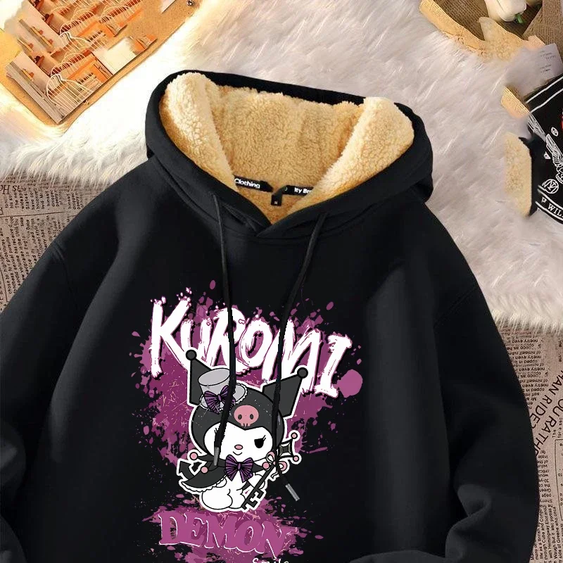 Kuromi Hello Kitty Women Hoodie Winter Thicken Warm Pullover Sweatshirt Street Sweater for Men Outdoor Sports Hooded Clothes