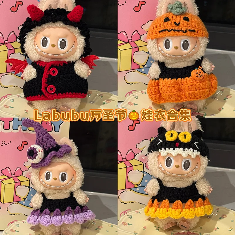 

Clothes For Labubu Cotton Doll Hat Scarf Halloween Pumpkin Head Cover Cute Accessories Decorations Hand Woven Funny Doll Clothes