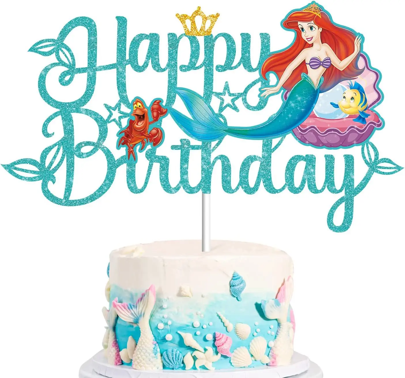 Princess Ariel Little Mermaid Cake Topper Girl Party Supplies Kid Happy Birthday DIY Gifts Party Decoration Cake Flag Festivel