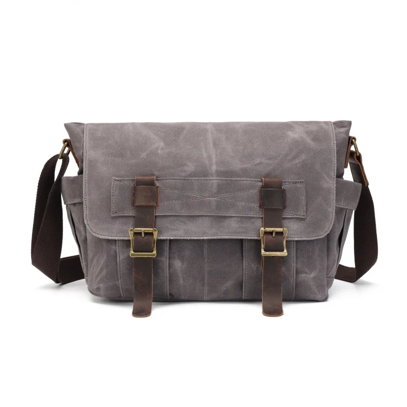 Retro waxed crossbody bag with large capacity, stylish and casual canvas bag with contrasting colors, briefcase-style backpack