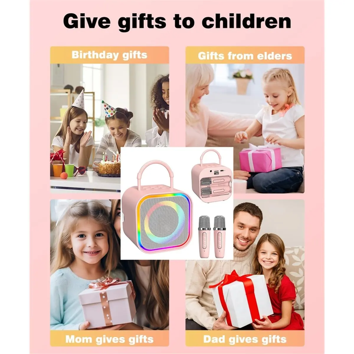 

(BOFF) Мини-караоке-система для детей, портативная Bluetooth-колонка с двумя микрофонами, идеально подходит для домашних вечеринок и в качестве подарка