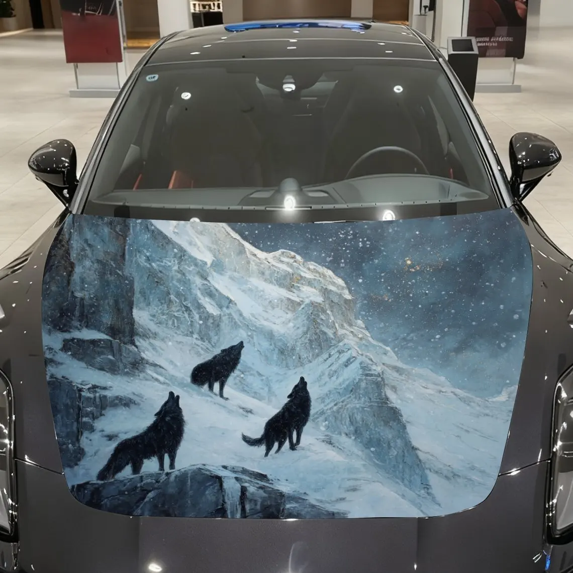 

Howling Wolves At The Peak Of Snow Mountain Car Hood Sticker, Durable PVC Vinyl Film Suitable For Most Vehicles, Hood Protection