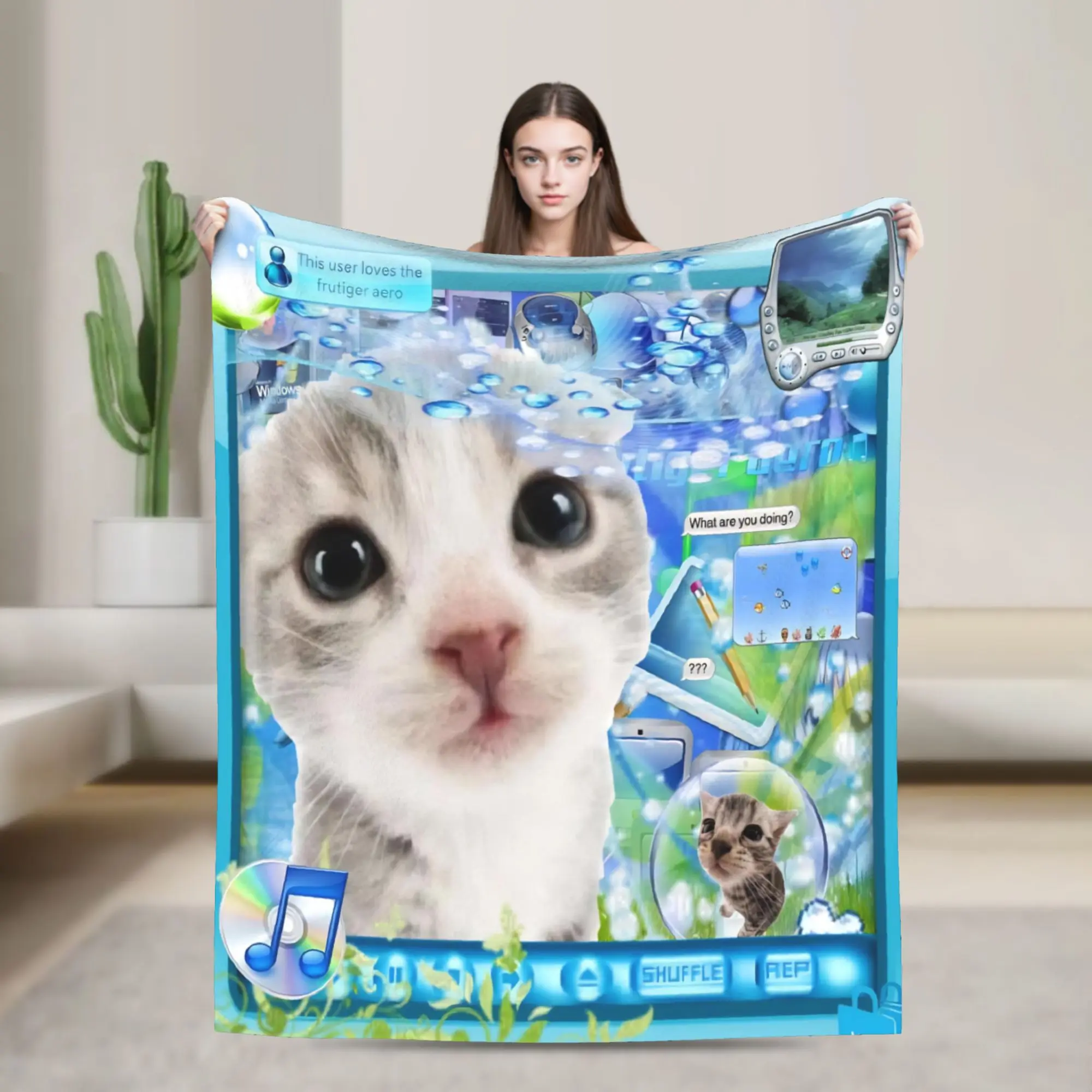 Cat Frutiger Aero Lovely Blankets Fleece Summer Air Conditioning Multi-function Warm Throw Blanket for Sofa Car Plush Thin Quilt