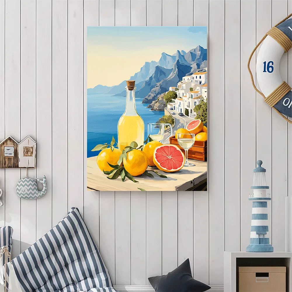 1PC-Unframed Canvas poster wall decoration  Mediterranean Coast Lemon Grove Sunset Landscape Art Print