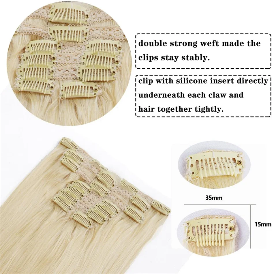 Clip in Hair Extensions 100% Real Remy Human Hair Brazilian Silky Straight Hair Extension Balayage Blonde Hair Extension