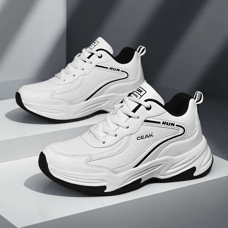 

Четырехсезонные стильные мужские кроссовки на шнуровке с круглым носком и толстой подошвой, с высоким и низким берцем, ультратонкая кожа, большие размеры на шнуровке