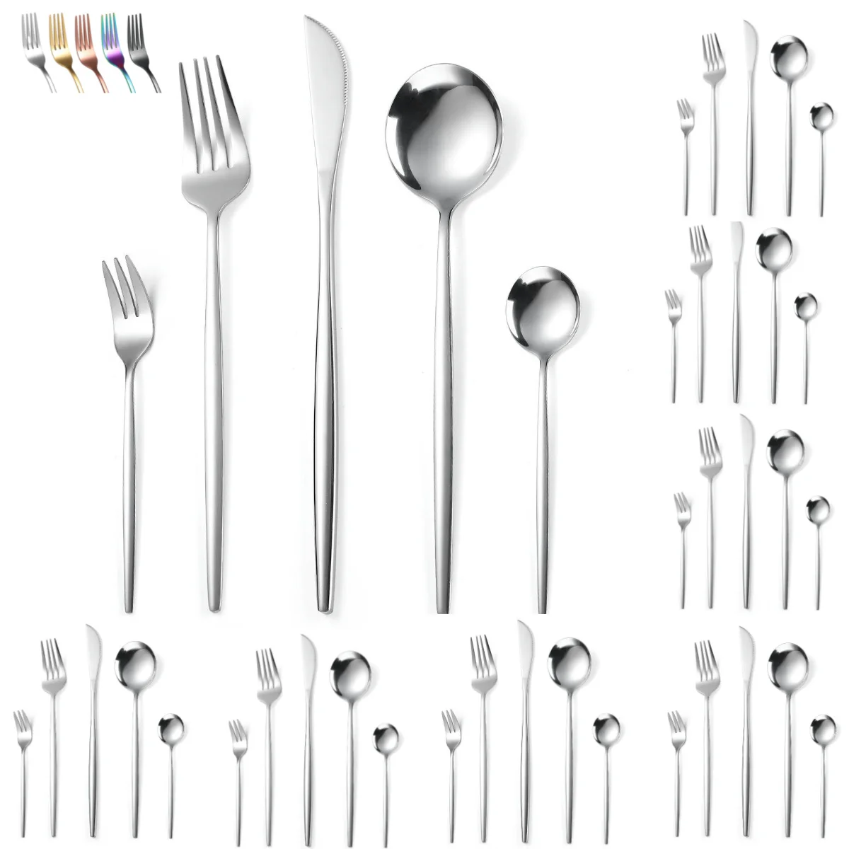 

A · HOUSEWARE 40 Piece Portuguese Stainless Steel Flatware Set Service for 8 People Silverware Fork Spoon Knife Elegant Cutlery