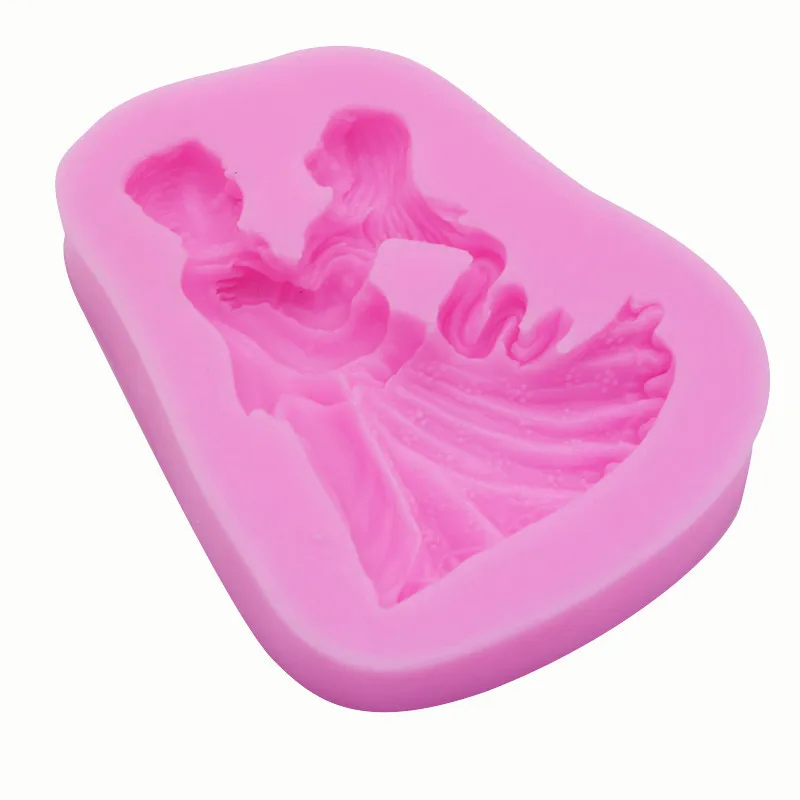 Sugar Flipping Liquid Silicone Mold, Groom and Bride Couple Embrace and Dance, Cake Decoration Mold 15-527