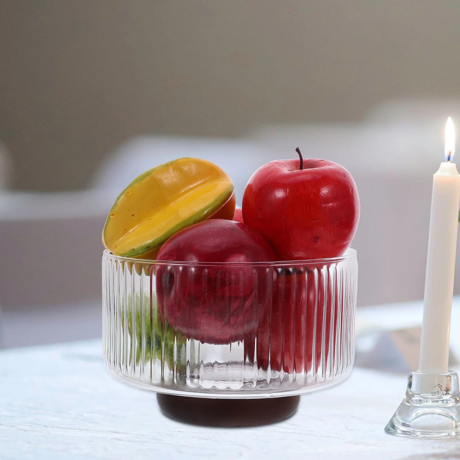 

Elegant Transparent Glass Fruit Bowl Large Vertical Striped Salad Serving Bowl for Living Room Decor