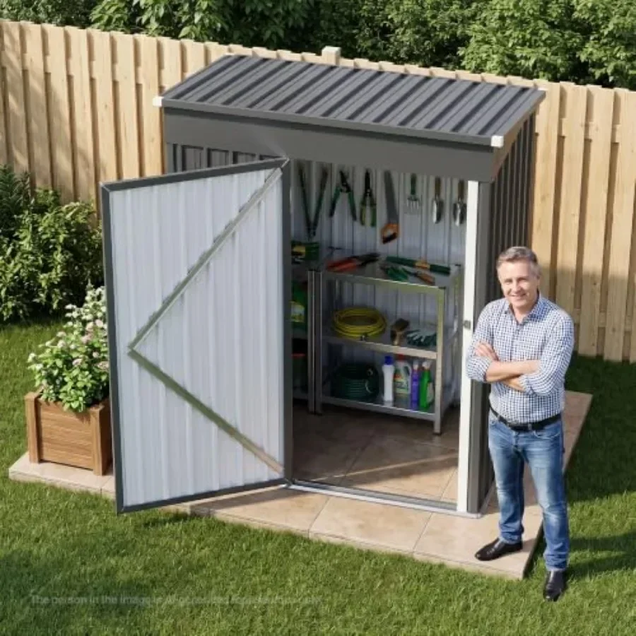 Outdoor Garden Storage Shed for Bikes, Lawn Mowers, Generators; Galvanized Steel Construction; Gray Finish; Weatherproof, Locka