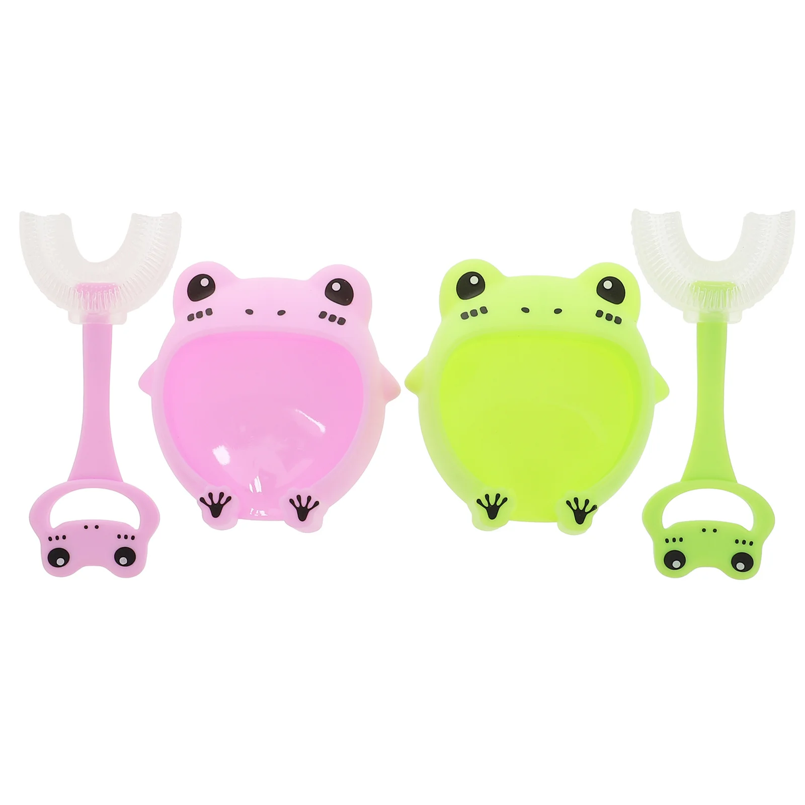 

2Sets Kids Silicone Toothbrush Soft U-Shaped Oral Clean Tool Toddler Teeth Cleaning Supplies Kids Manual Toothbrush