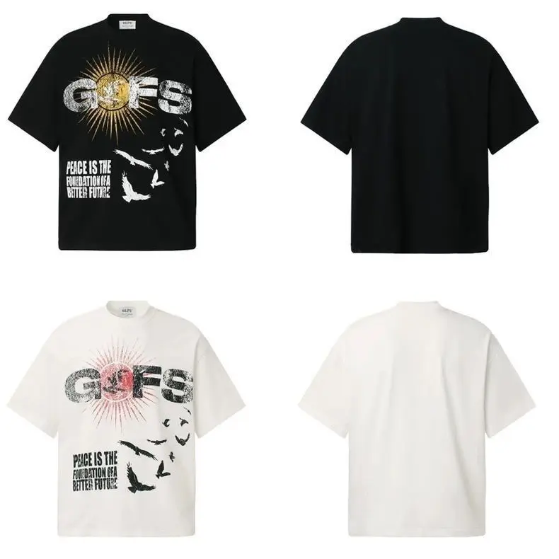 2026 Retro Worn Dove Sun Art T Shirt Peace Quote Text Print Street Casual Oversized Short Sleeve Men Women