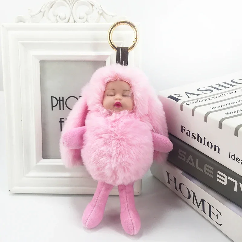 New cute long ears sleeping adorable baby plush doll key chain pendant lady bag car pendant toys holiday gifts.