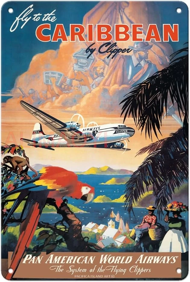 Fly to the Caribbean by Clipper - Pan American World Airways - Vintage Airline Travel Poster by Mark Von Arenburg c.1940s - 8 x