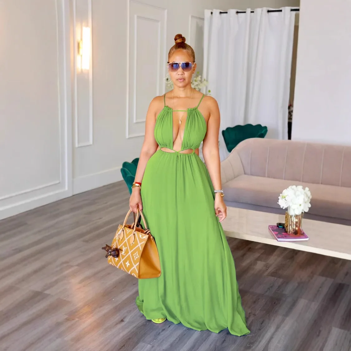 2025 Women's Dress Summer Holiday Solid Long Dresses Sexy Drawstring Lace Up Sleeveless Vestidos Para Mujer Club Party Outfits