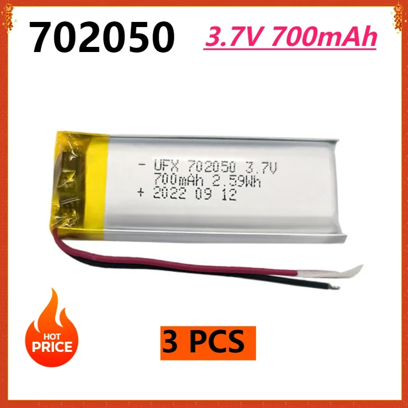 SWZY 3 PCS 3.7V 700mAh 702050 Lithium Polymer Lipo Rechargeable Battery for Beauty Device GPS Driving Recorder Aromatherapy Mach