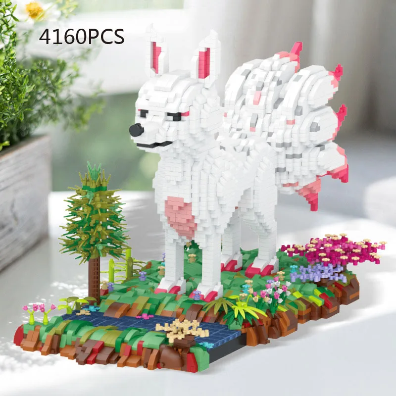 

Mythical Creatures Micro Diamond Block Animal White Ninetales Fox Model Building Bricks Educational Toys Collection For Gifts