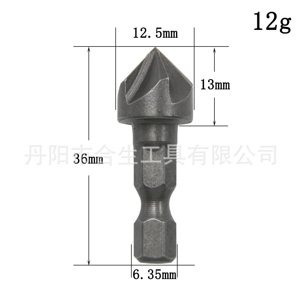 Chaflán de cinco bordes con mango hexagonal, cuchillo de Chaflán de 1/2mm, abridor de agujeros de carpintero, avellanador, broca de desbarbado escariado, 12,5