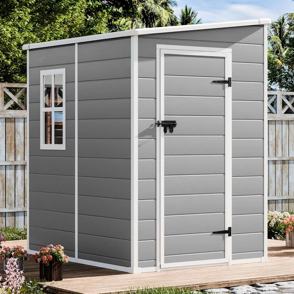 5x4 FT Outdoor Storage Shed Sheds Kit with Floor Window Lockable Door Included, Waterproof Outside Plastic Shedss