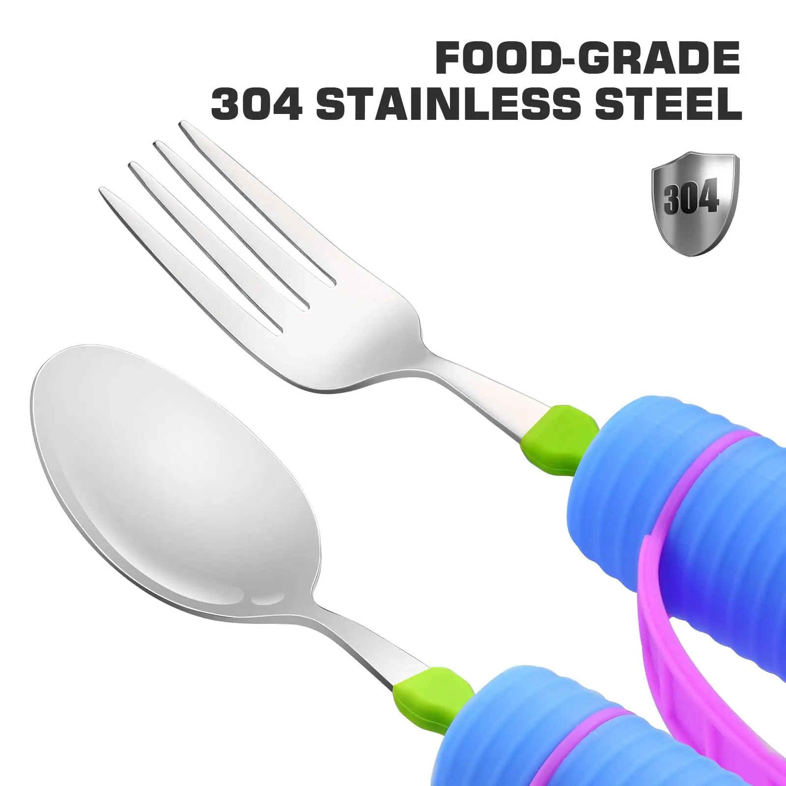 

A set of new elderly tableware forks and spoons made of 304 stainless steel material with 360 degree rotation is hot selling