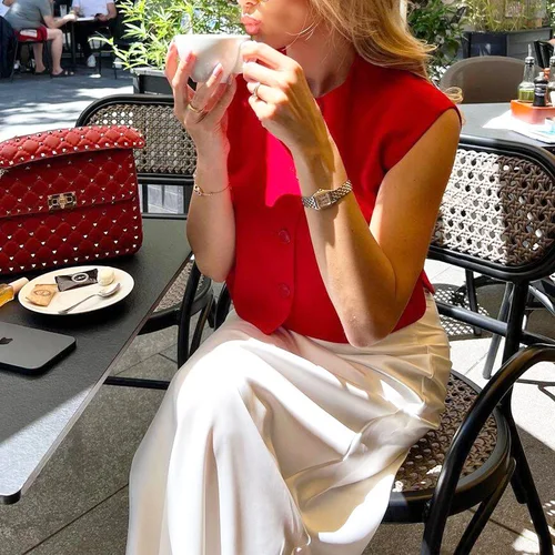 Imagen 2 del producto HXAO-Chaleco corto para mujer, Top sin mangas con botones para mujer, novedad en verano 20224, ropa informal elegante de oficina con cuello redondo a la moda para mujer