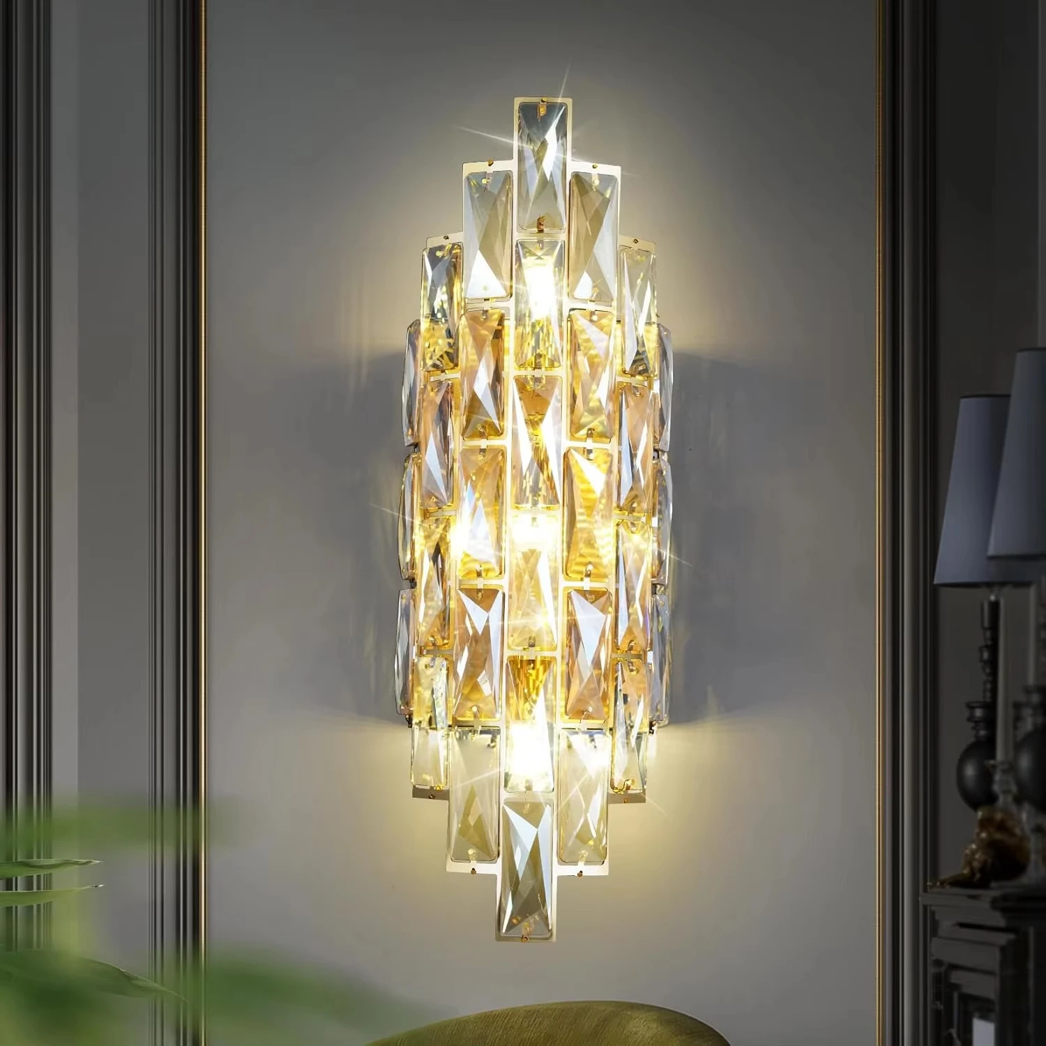Modern Art Crystal Wall Sconces Lamp Chrome Wall Light For Living Room Bedroom Hallway Bedside Stairway Vanity Crystal Wall Lamp