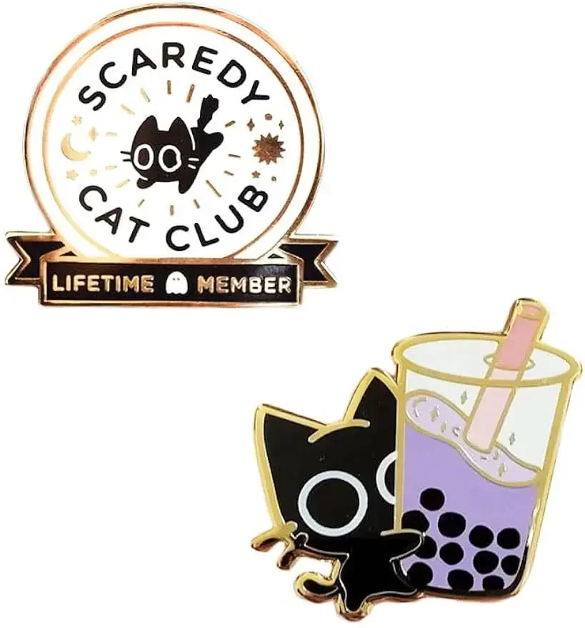 Kawaii Boba Cat Scaredy Cat Enamel Pin…