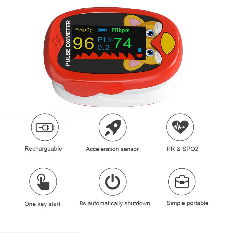 Kids Finger Pulse Oximeter Blood Oxygen Saturation Meter Heart Rate Monitor 1-12 Years Child Baby Pulse Oximetro Health Monitor