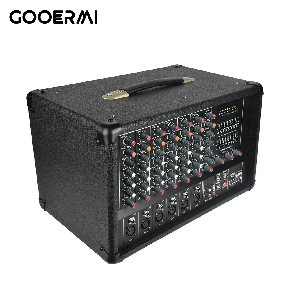Professional PC600 6-Channel Mixer Console Powered Metal and Plastic Box Mixer with Case