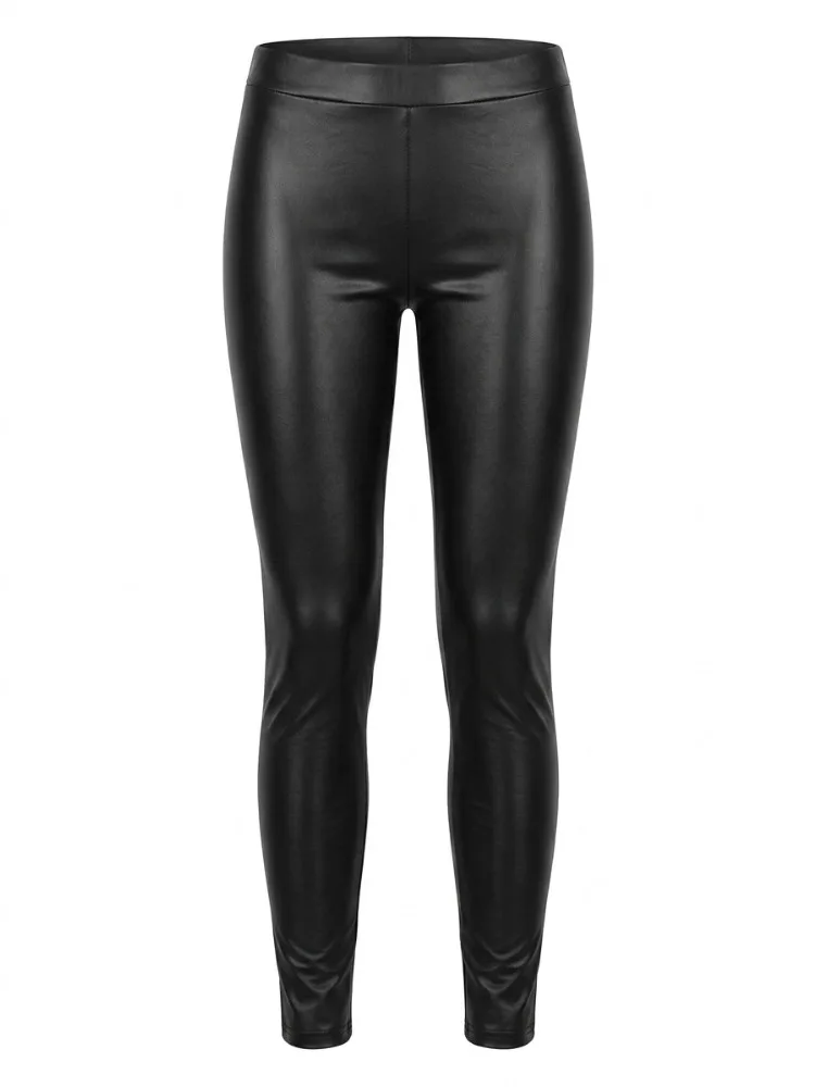 Gymdolphin Women's Black High Waisted Faux Leather Leggings Shiny Wet Look Tight Pants for Nightclub & Streetwear Sexy Pants