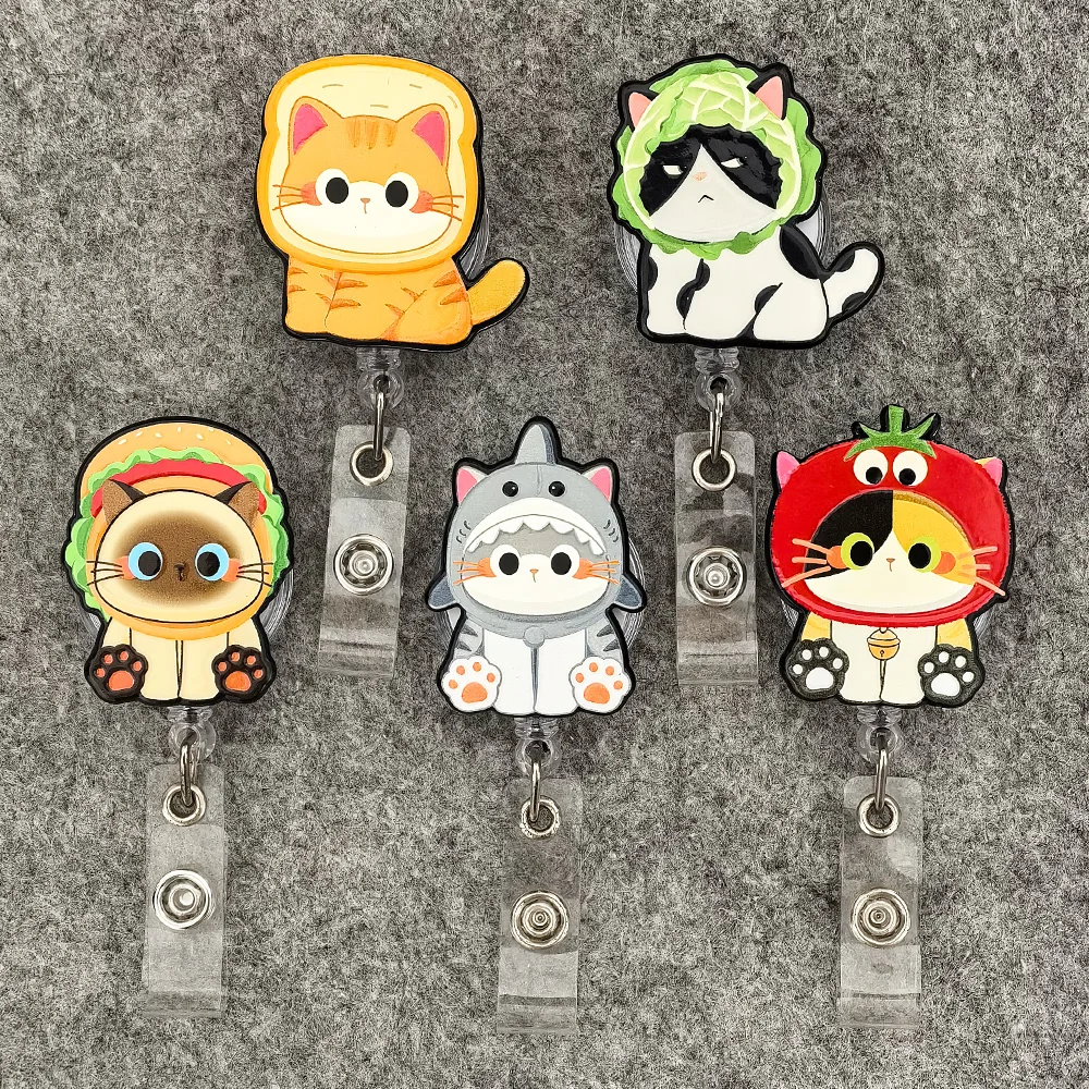 Funny Cosplay Cute Cat Retractable Badge Reel for Nurses And Doctors Adjustable ID Card Holder Office School Supply