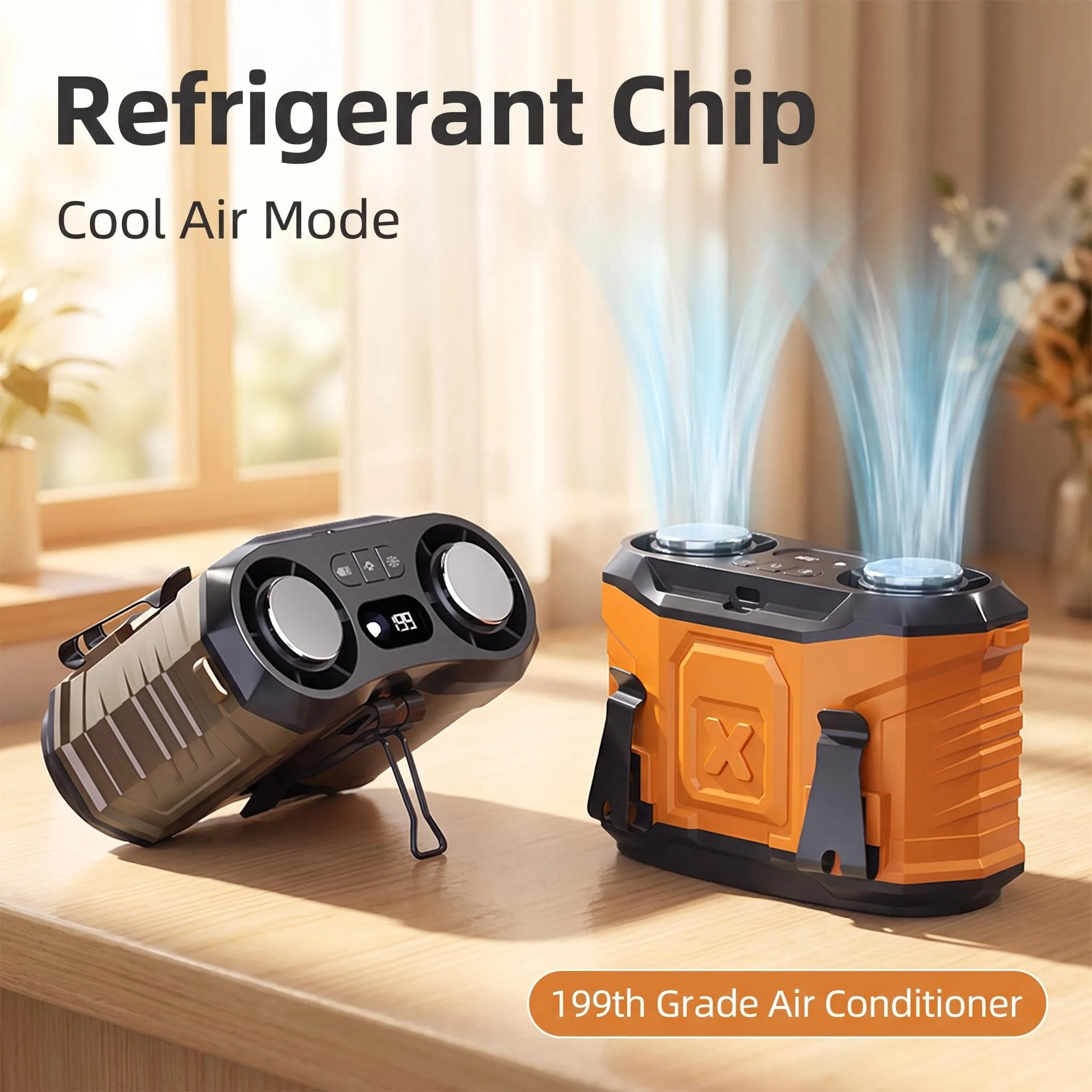 DIGITAL DISPLAY HANGING WAIST FAN DOUBLE TURBO COOLER RECHARGEABLE PORTABLE AIR COOLER HIGH SPEED FAN FOR FISHING CAMPING WORK ﻿ - view 5
