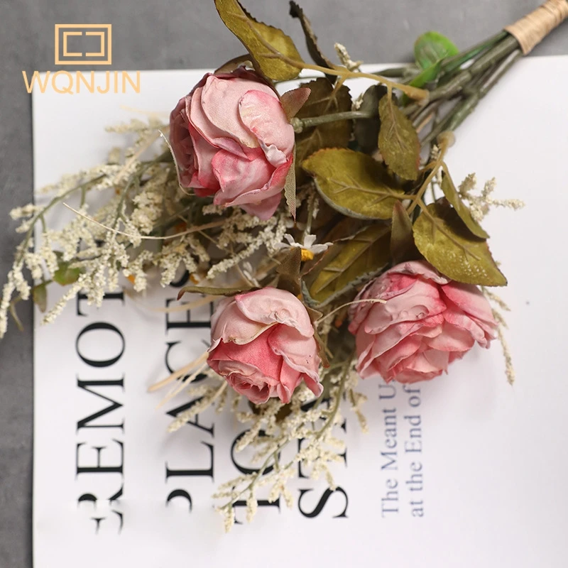 1 Blumenstrauß mit Rändern, künstliche Blumen, Vintage-Heimdekoration, Esstischdekoration, Blumenstrauß, hochwertiges Gefühl – Detail 9