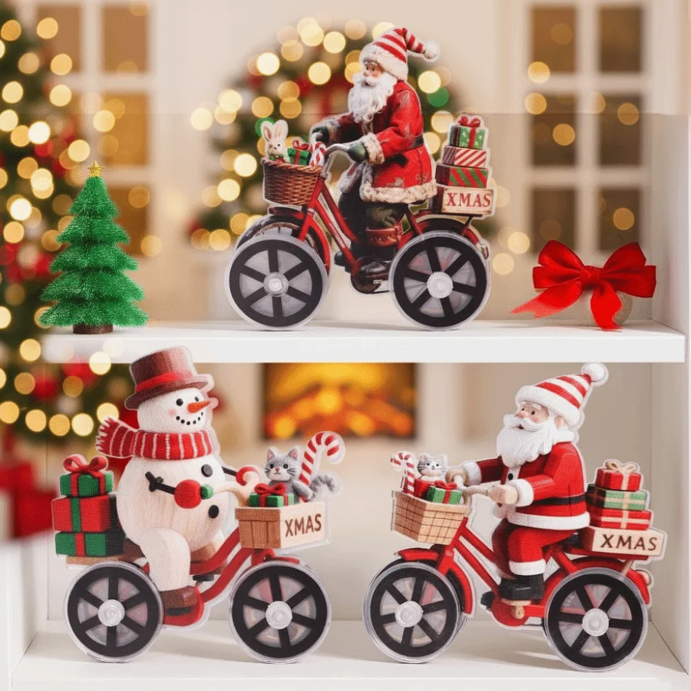 

Creative Acrylic Santa Claus Figurine Cute Cartoon Snowman Bicycle Decoration Decorative Christmas Ornament Christmas Gifts