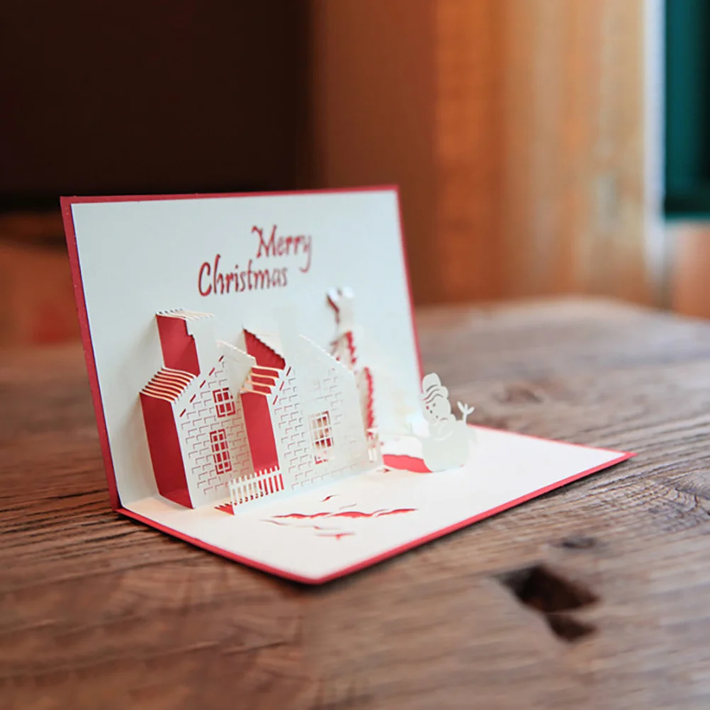 

2 Pcs Greeting Cards for Friends and Family Paper Xmas Pop-up Novel Three-dimensional