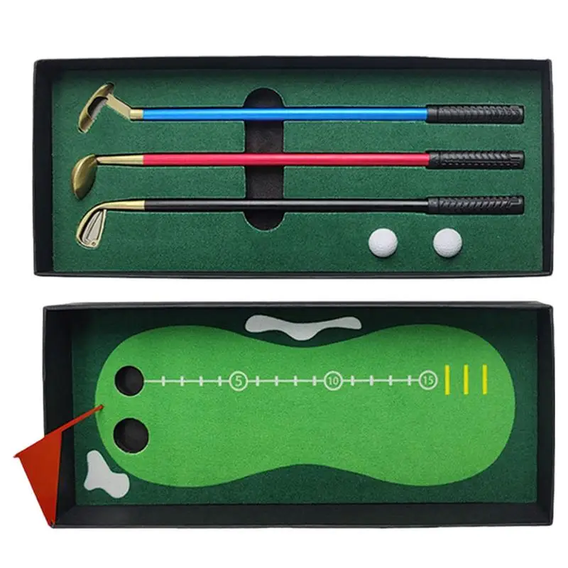 Golf Pen Set Mini Desktop Golf Ball Pen Includes 3 Clubs Pen Balls Flag Desk Games Creative Writing Supplies