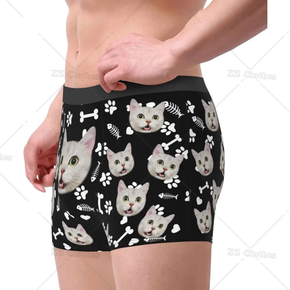 Amazing Face Cat Men's Funny Underwear Boxer Briefs Slight Elasticity Male Shorts, Novelty Stylish Gift for Men Boys