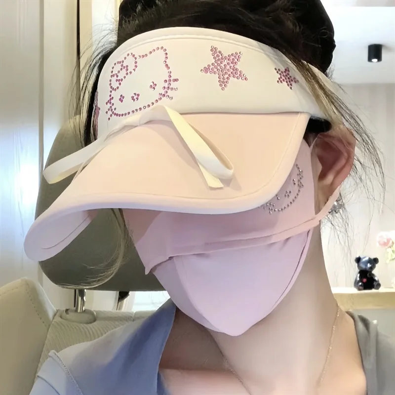 الحلو القوس حزام قبعة الشمس المرأة صيف 2025 جديد الحرير الجليد واقية من الشمس ظلة تنفس قبعة للشاطئ التخييم UV حماية قبعات