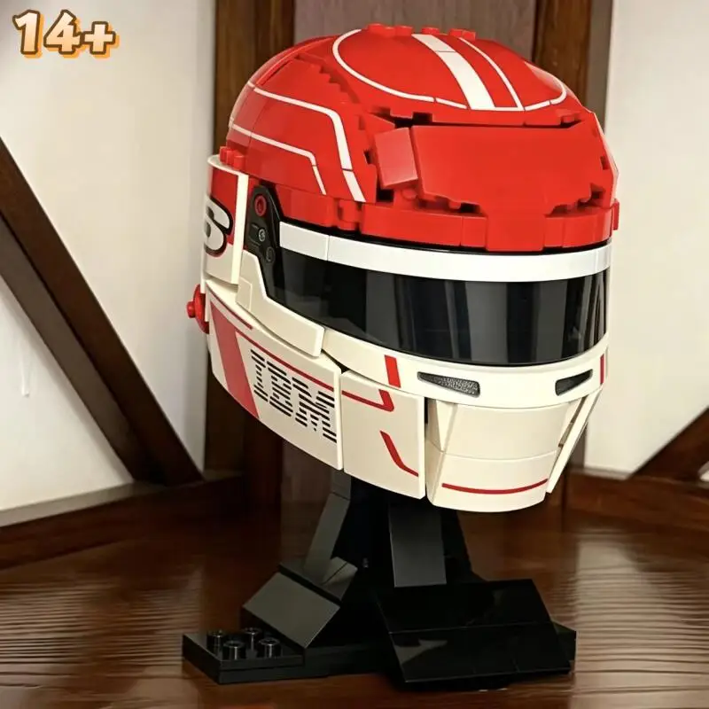 886pcs  Racing Car Racing Driver Scuderia Charles Leclerc Helmet Building Block  Model Toys Ornament Birthday Gift Halloween view 3